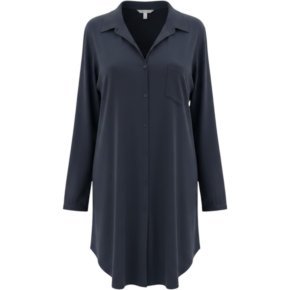 Hanro S,Navy Blue Long Sleeve Button Down Sleep Shirt Nightshirt Portugal Jersey